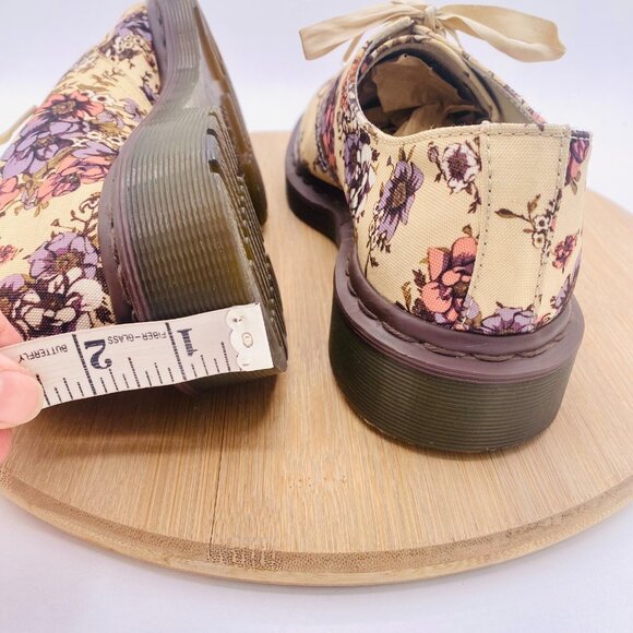 Dr Martens Shoes Womens 8 Beige Leather Fabric Floral Lester Oxford - Picture 9 of 12